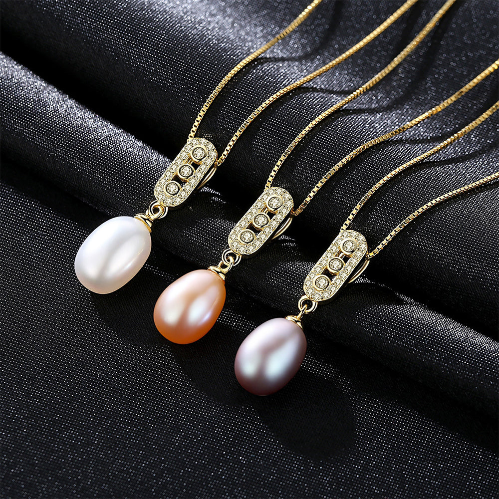 925 Sterling Silver Natural Pearl Drop Necklace Fashion Jewelry Gift for Women Girls