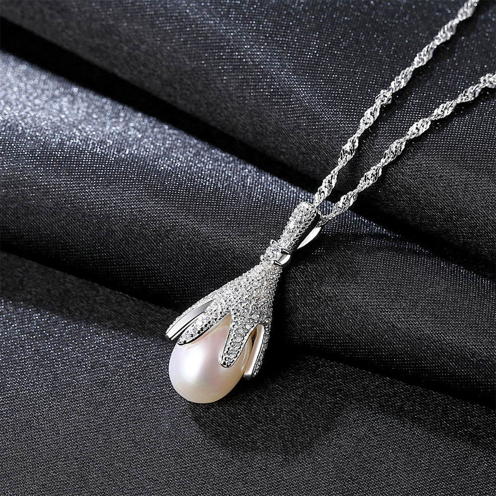 925 Sterling Silver Natural Pearl Drop Necklace Fashion Jewelry Gift for Women Girls