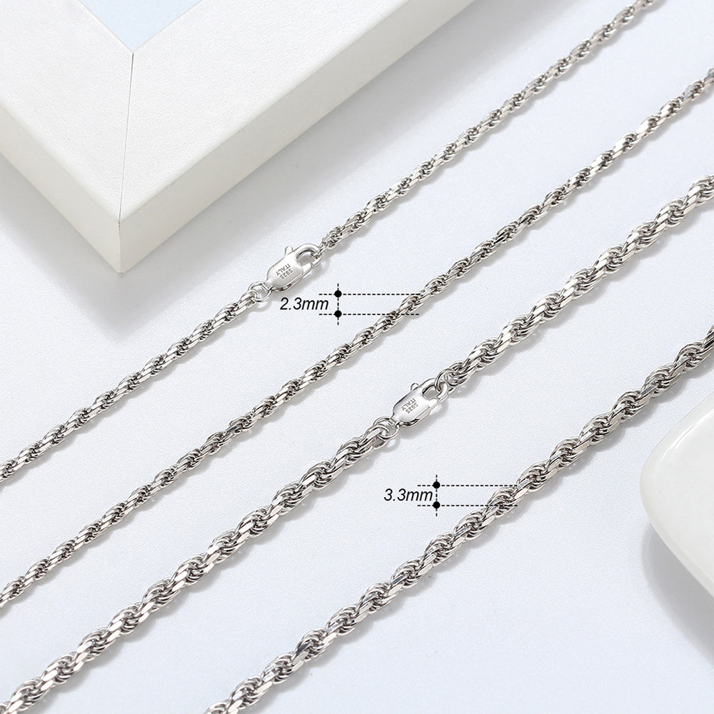 925 Sterling Silver Rope Chain 1.2mm 1.5mm 1.7mm 2.3mm 3.3mm
