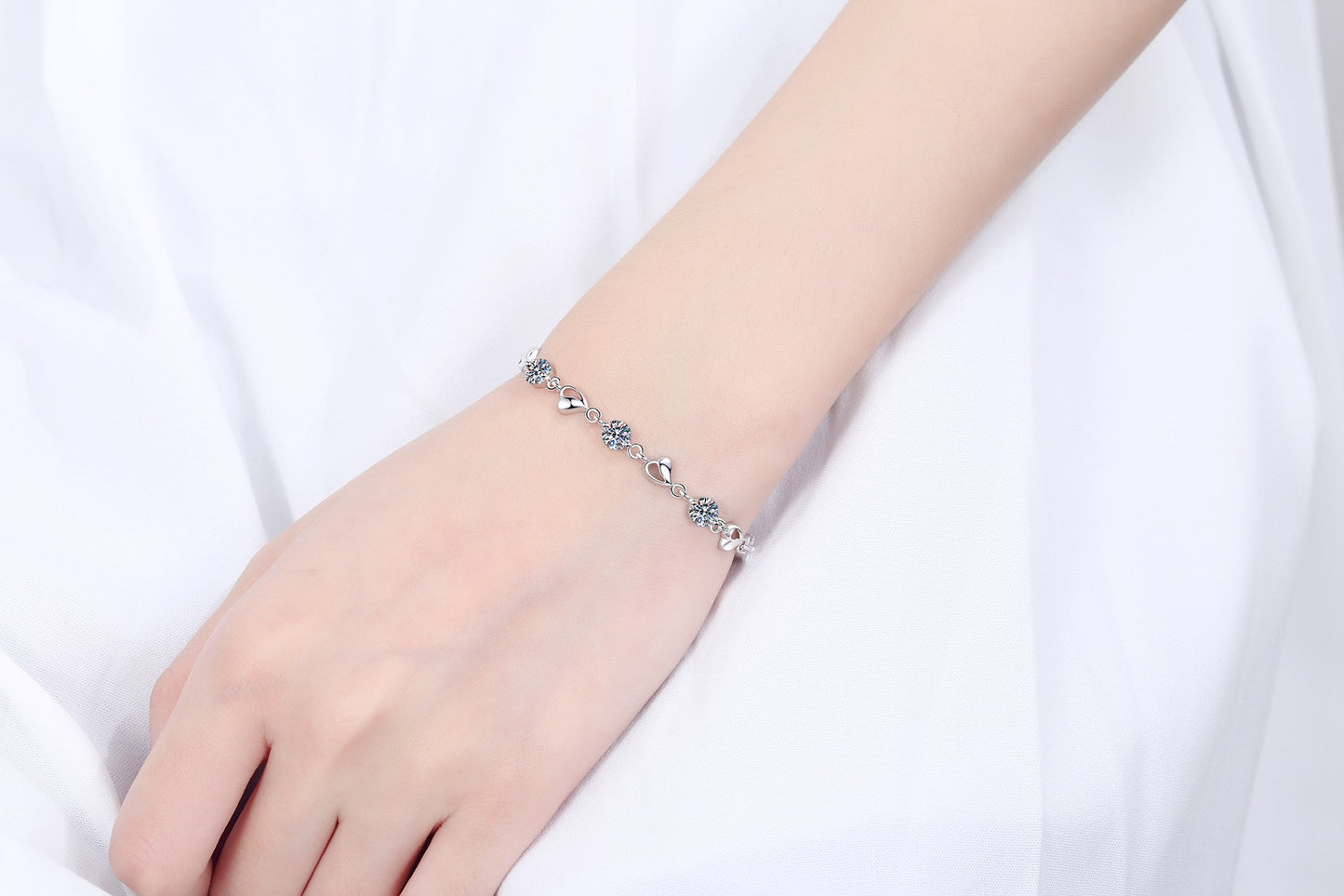 925 Sterling Silver Moissanite Heart Bracelet with Extension Chain for Women Girls