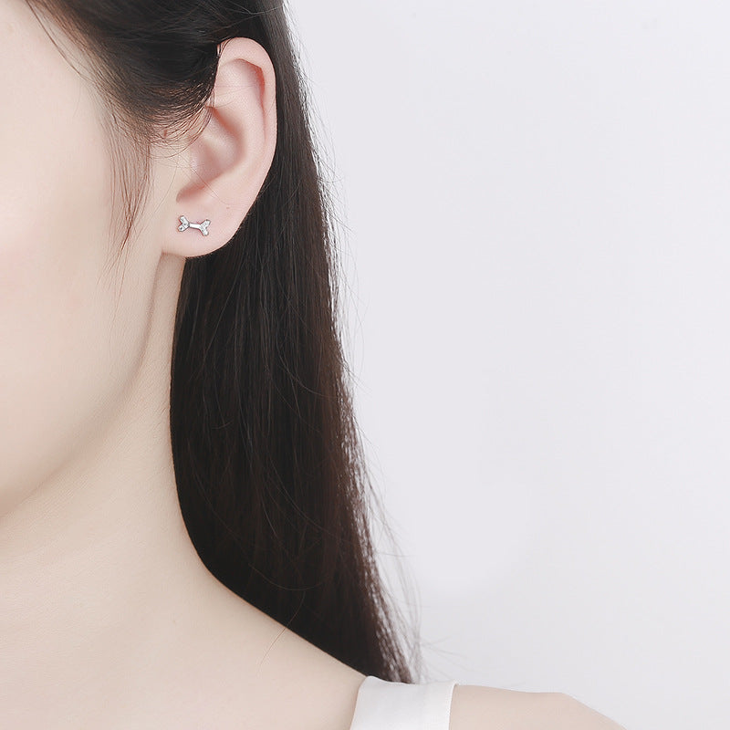 925 Sterling Silver Bone Screw Back Stud Earrings