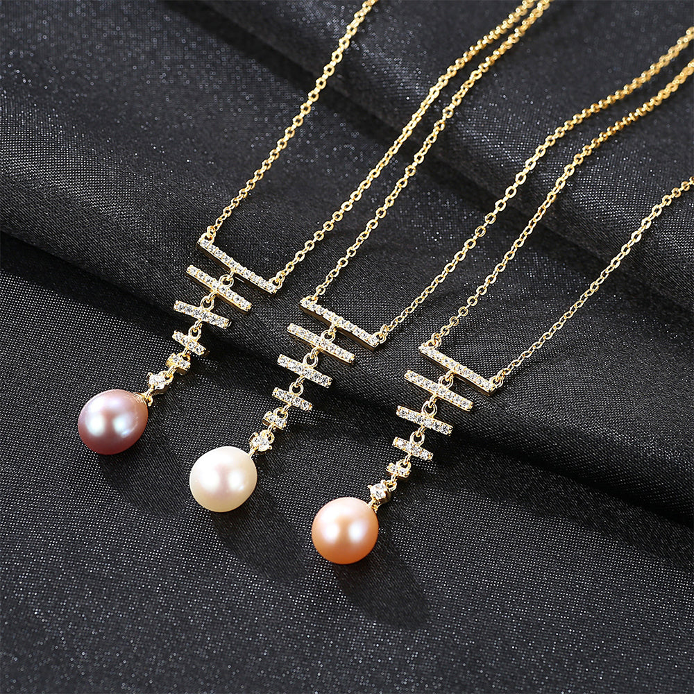 925 Sterling Silver Natural Pearl Drop Necklace Fashion Jewelry Gift for Women Girls