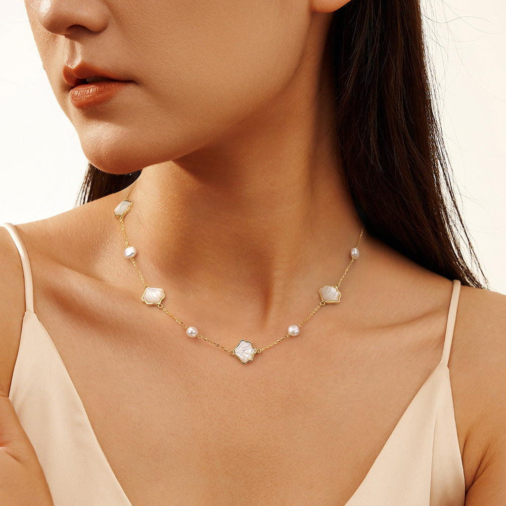 925 Sterling Silver Natural Pearl Necklace Fashion Jewelry Gift for Women Girls