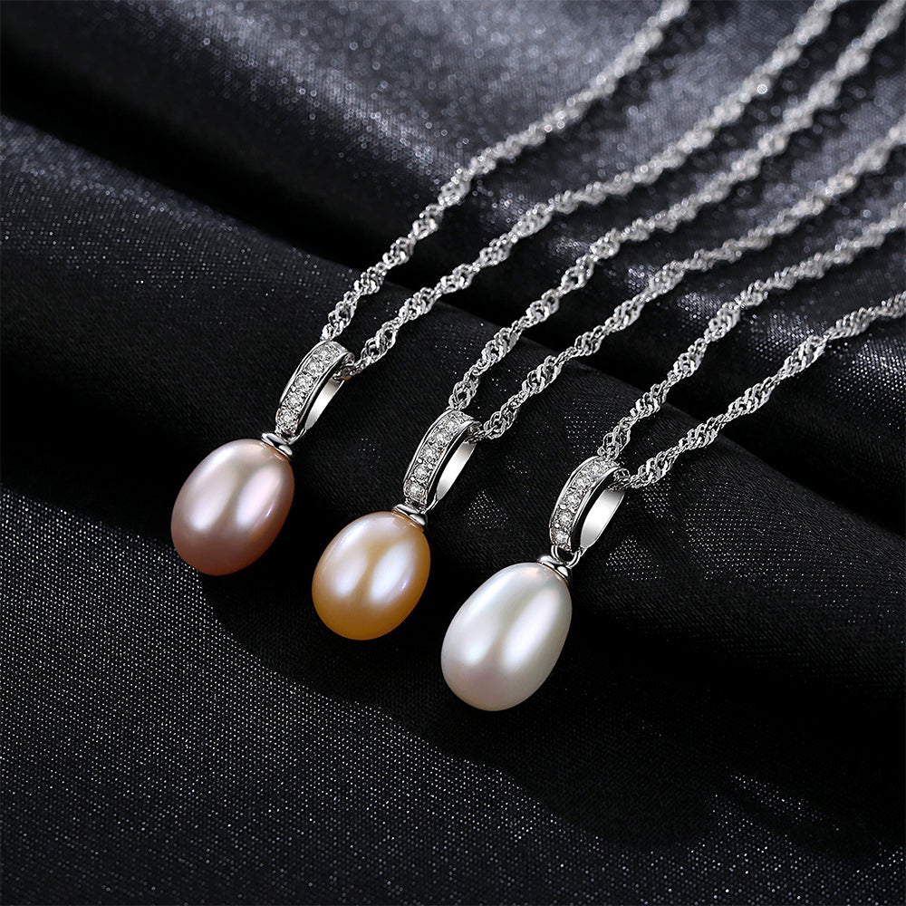 925 Sterling Silver Natural Pearl Drop Necklace Fashion Jewelry Gift for Women Girls
