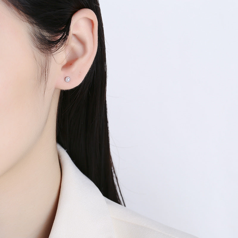 925 Sterling Silver Pearl Screw Back Stud Earrings