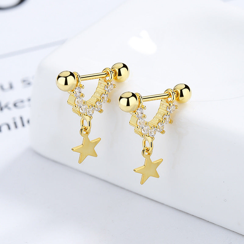 925 Sterling Silver Star Screw Back Stud Earrings