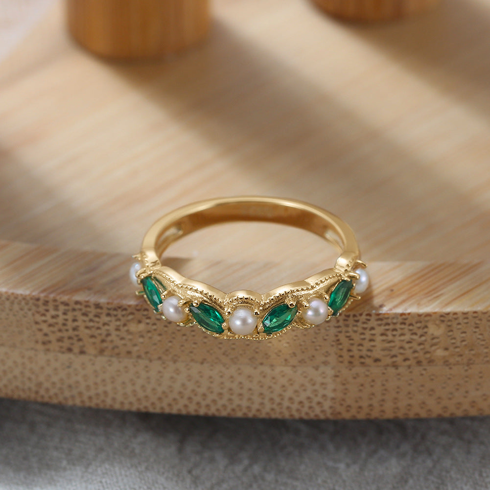 925 Sterling Silver Natural Pearl Ring Fashion Jewelry Gift for Women Girls