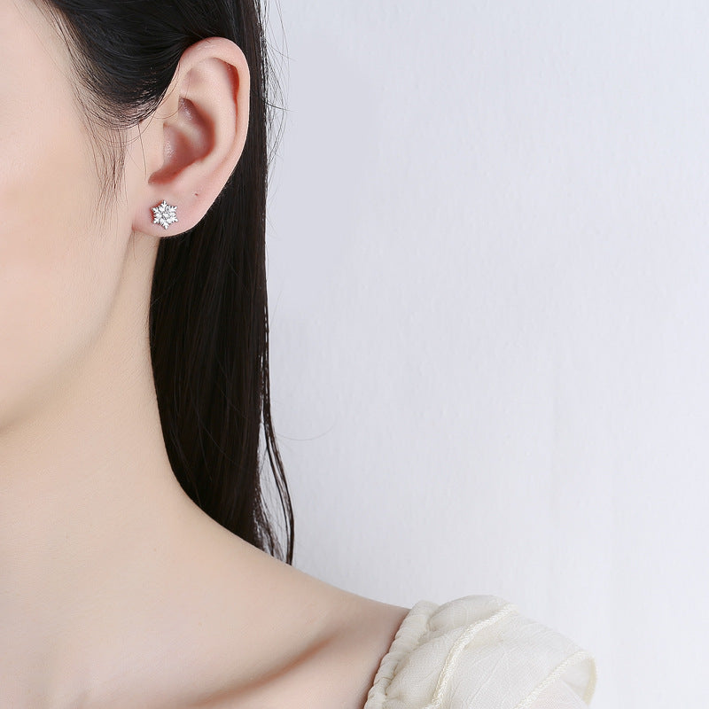 925 Sterling Silver Snowflake Screw Back Stud Earrings