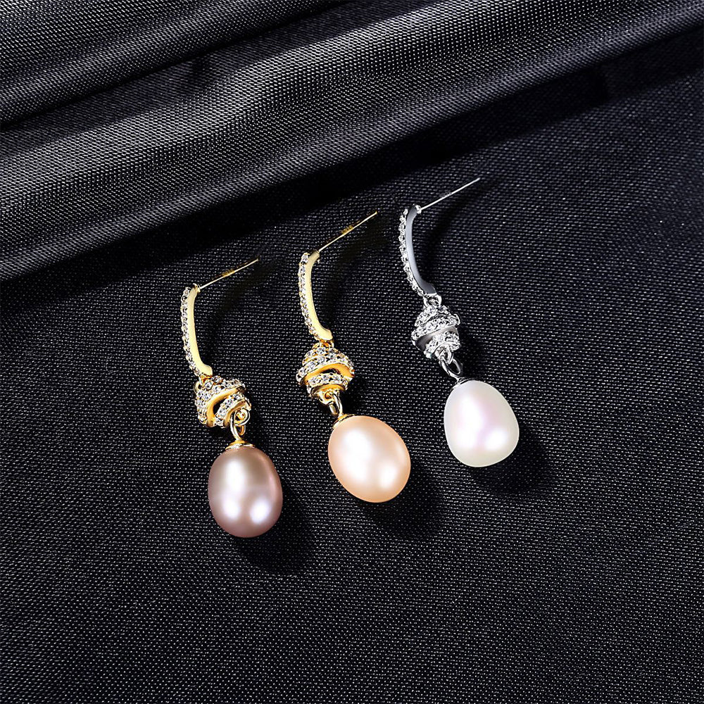 Pendientes colgantes de perla natural de plata de ley 925, joyería de moda, regalo para mujeres y niñas.