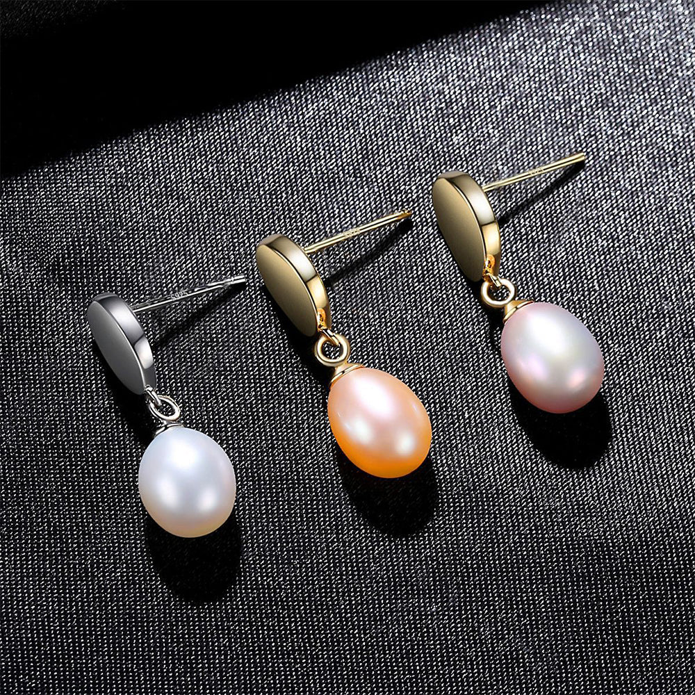 925 Sterling Silver Natural Pearl Drop Earrings Fashion Jewelry Gift for Women Girls