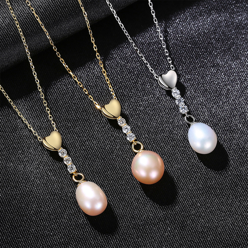 925 Sterling Silver Natural Pearl Drop Necklace Fashion Jewelry Gift for Women Girls