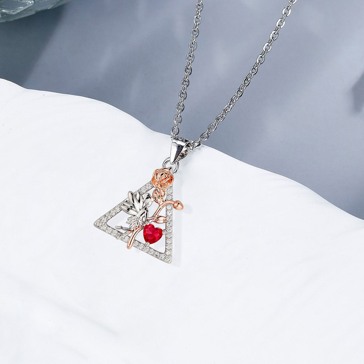 Copper With Silver/Rosegold Plated Triangle Flower Pendant Necklace