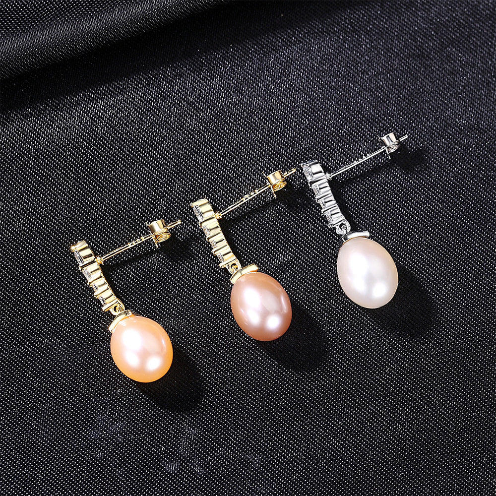 925 Sterling Silver Natural Pearl Drop Earrings Fashion Jewelry Gift for Women Girls