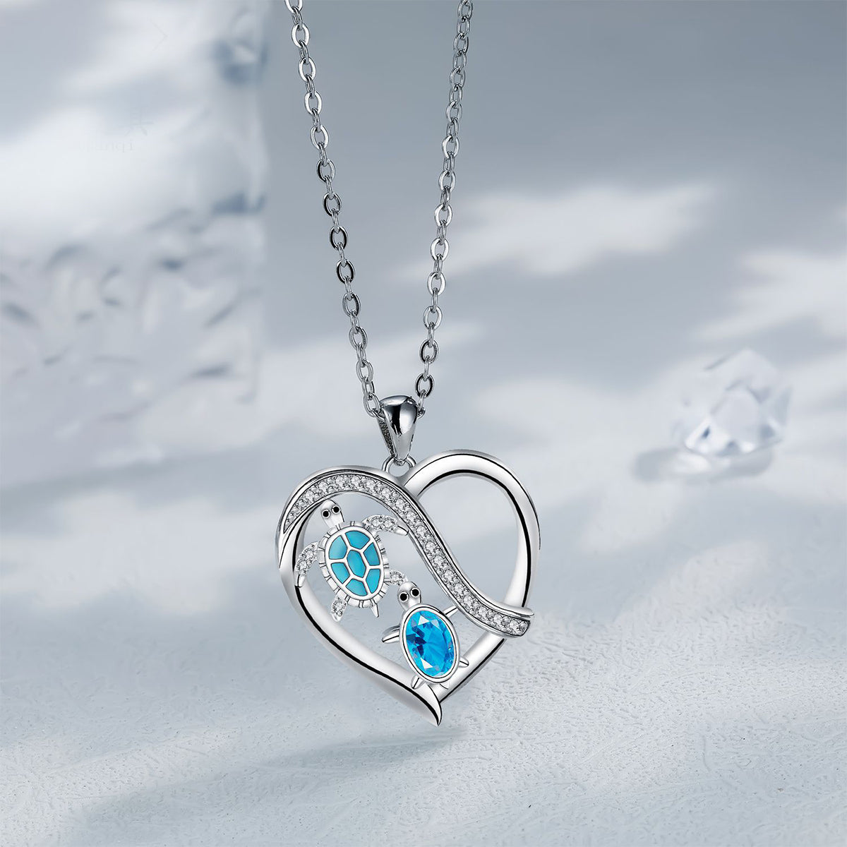 Copper With Silver Plated Heart Turtles Pendant Necklace