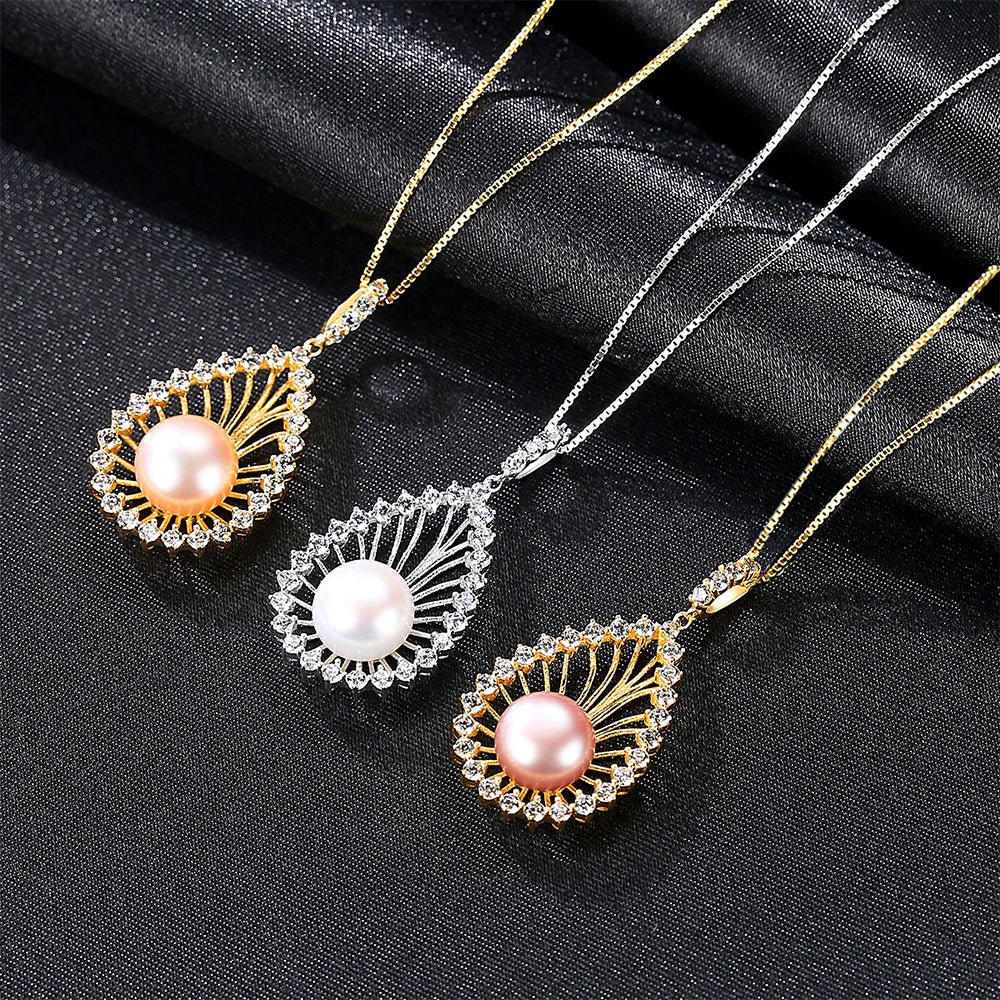 925 Sterling Silver Natural Pearl Drop Necklace Fashion Jewelry Gift for Women Girls