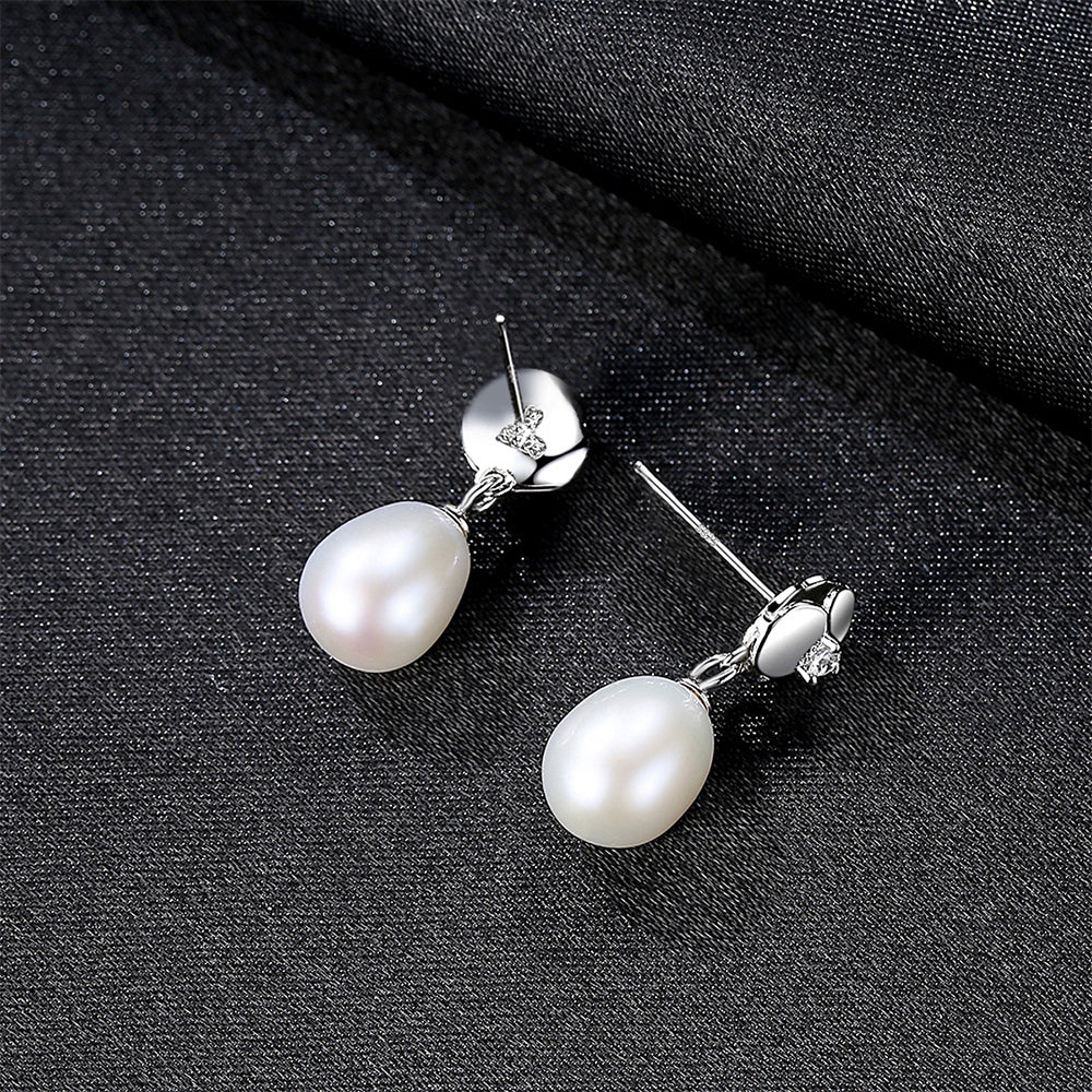 Pendientes colgantes de perla natural de plata de ley 925, joyería de moda, regalo para mujeres y niñas.