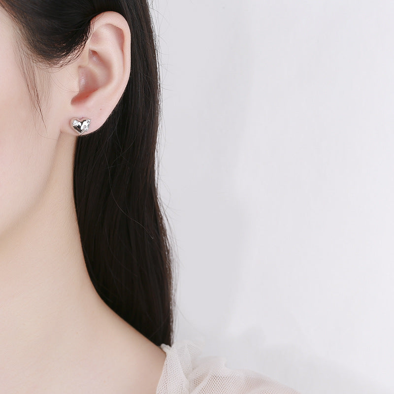 925 Sterling Silver Heart Screw Back Stud Earrings