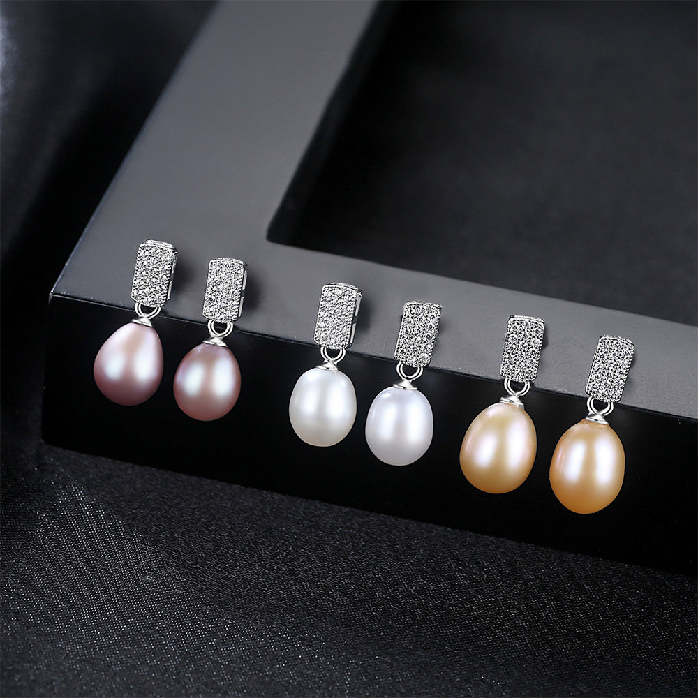 925 Sterling Silver Natural Pearl Drop Earrings Fashion Jewelry Gift for Women Girls