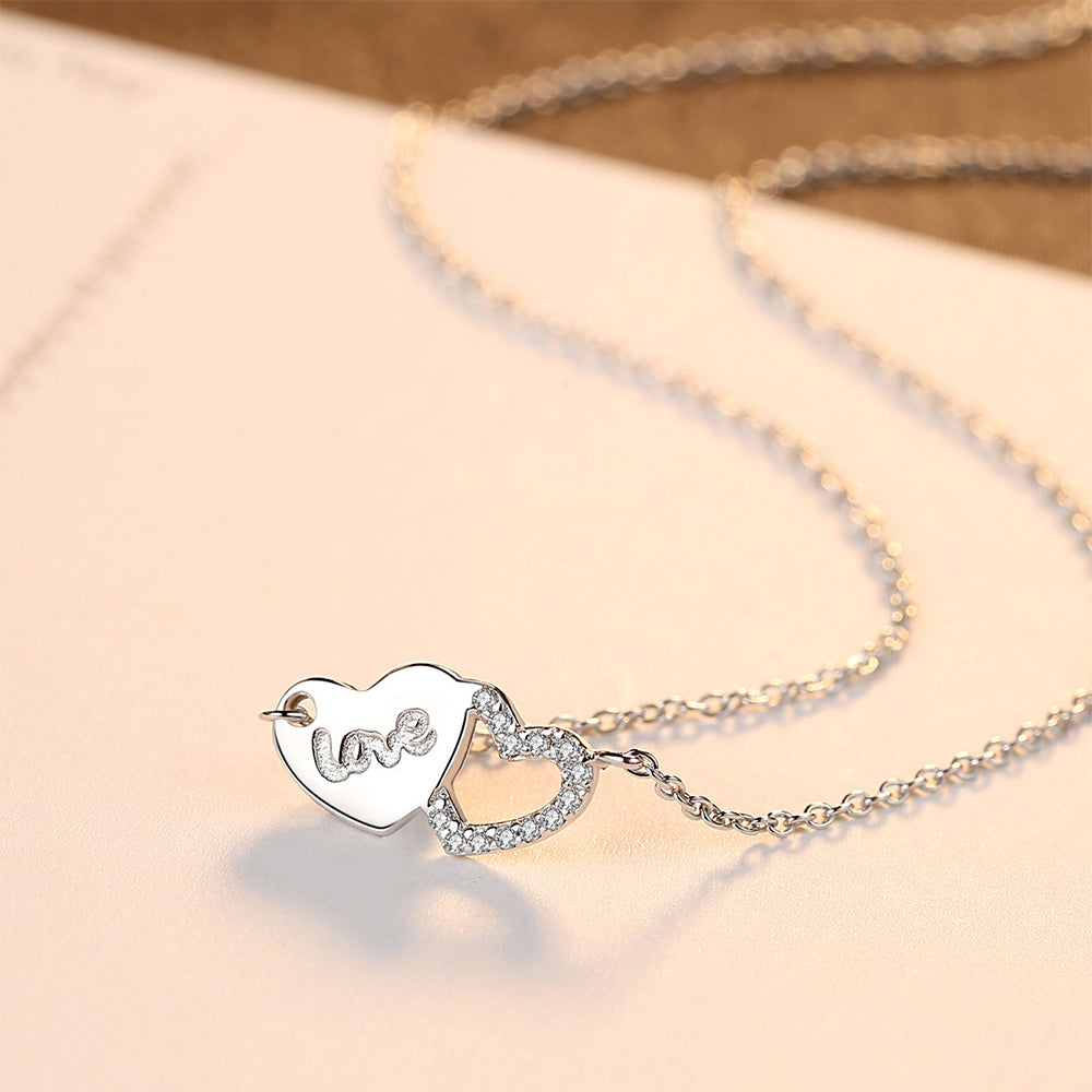 925 Sterling Silver Heart Necklace Fashion Jewelry Gift for Women Girls