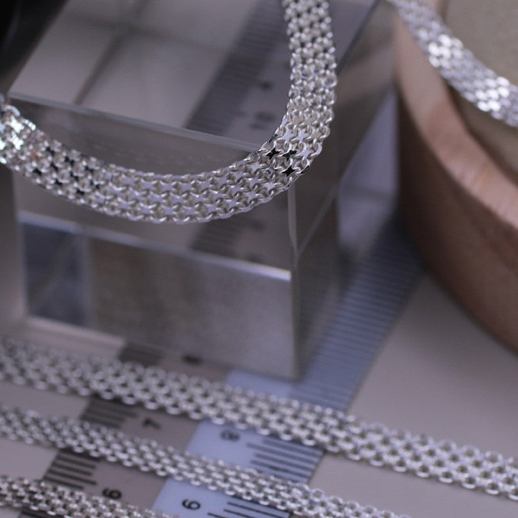 925 Sterling Silver Flat Bismark Chain 3.6mm 4.8mm