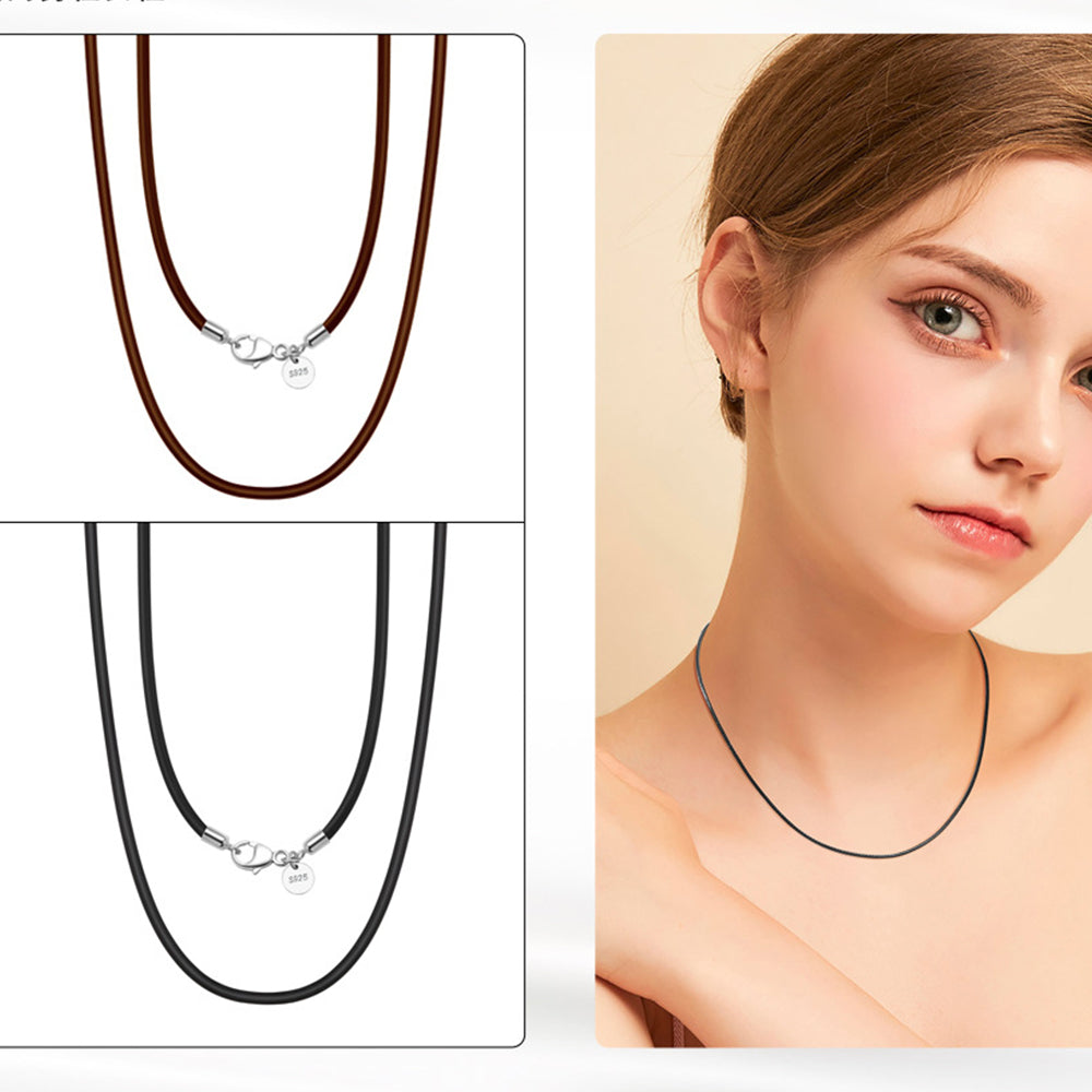 925 Sterling Silver 2.0mm 3.0mm Leather Pendant Chain