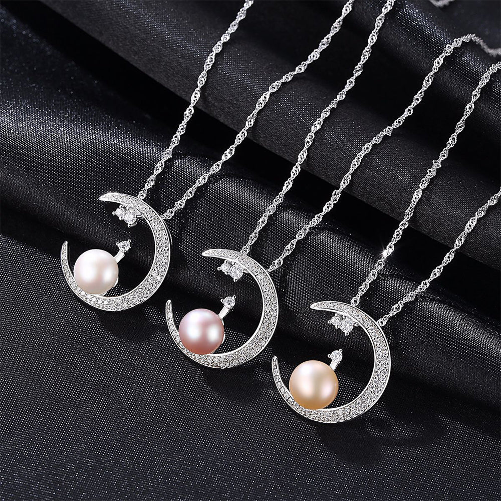 925 Sterling Silver Natural Pearl Drop Necklace Fashion Jewelry Gift for Women Girls