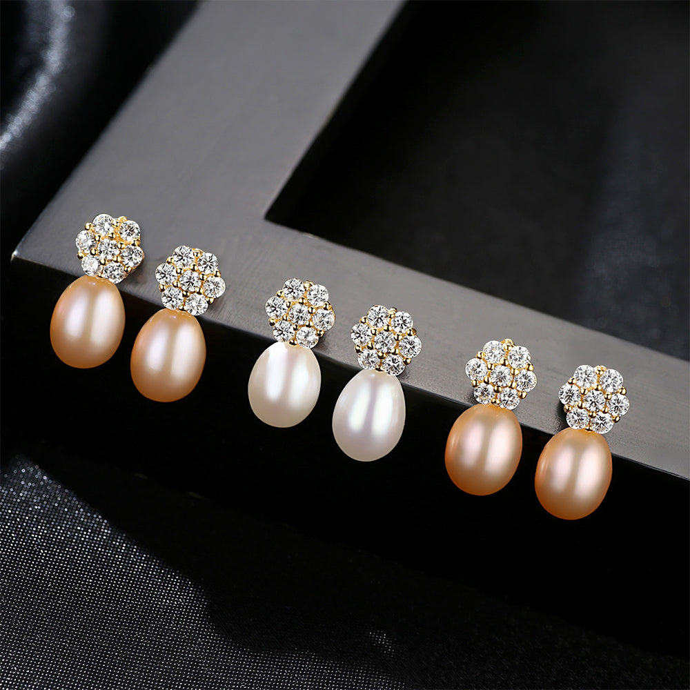 925 Sterling Silver Natural Pearl Stud Earrings Fashion Jewelry Gift for Women Girls