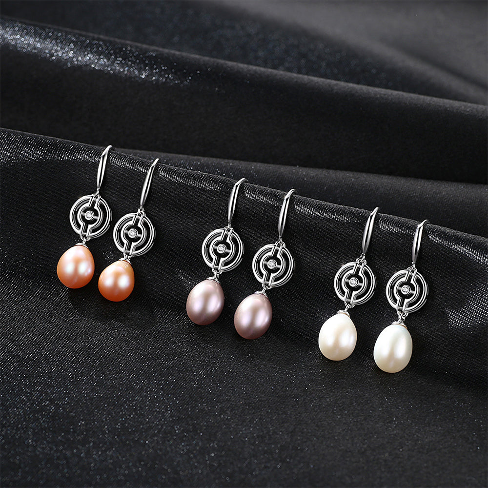 Pendientes de gancho con perla natural de plata de ley 925, joyería de moda, regalo para mujeres y niñas.