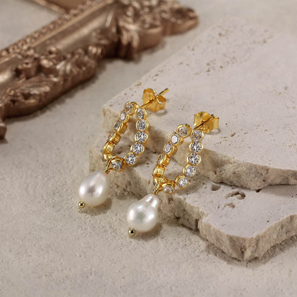925 Sterling Silver Natural Pearl Earrings Fashion Jewelry Gift for Women Girl