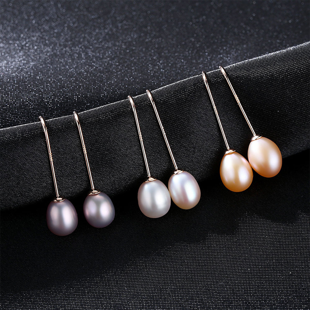 925 Sterling Silver Natural Pearl Drop Hook Earrings Fashion Jewelry Gift for Women Girls
