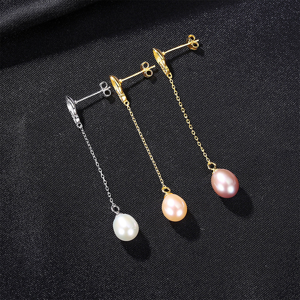 925 Sterling Silver Natural Pearl Drop Earrings Fashion Jewelry Gift for Women Girls