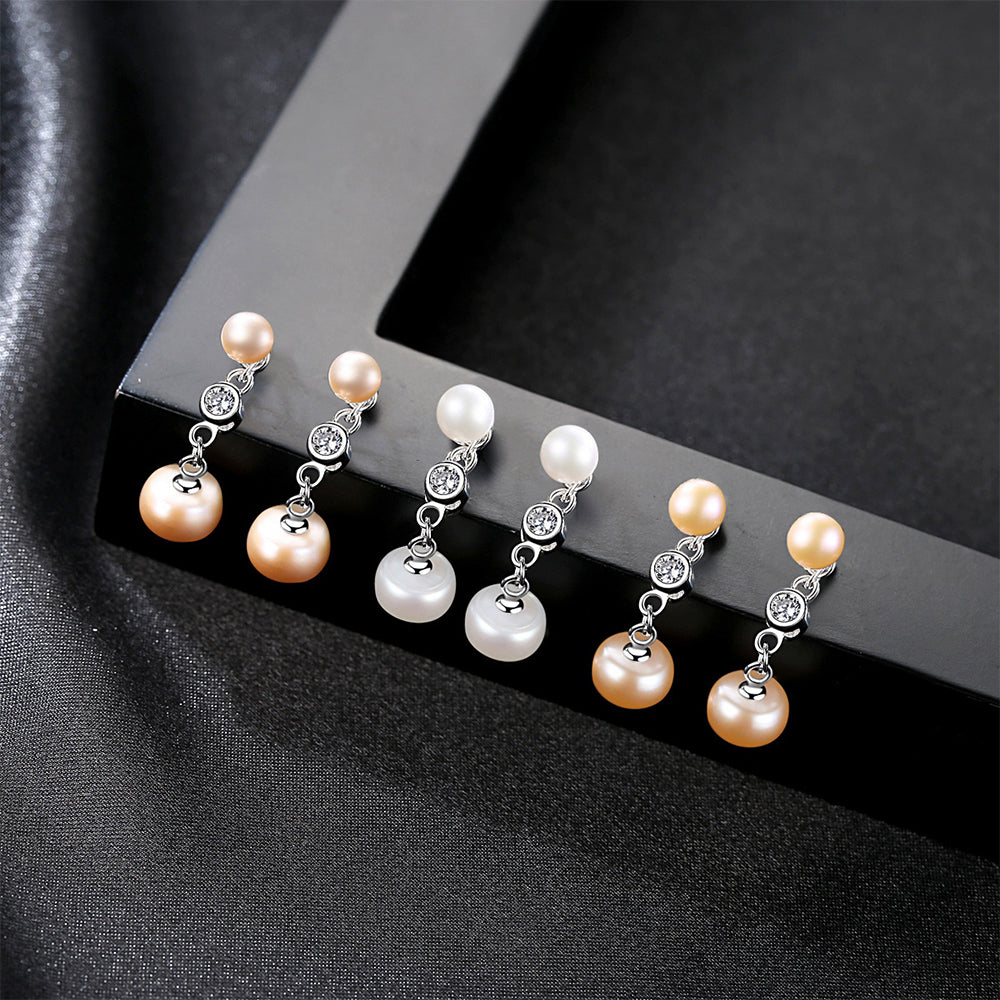925 Sterling Silver Natural Pearl Drop Earrings Fashion Jewelry Gift for Women Girls