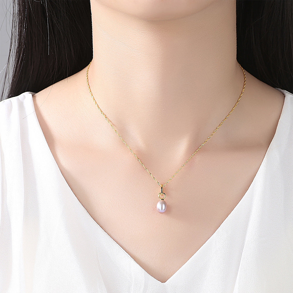 925 Sterling Silver Natural Pearl Drop Necklace Fashion Jewelry Gift for Women Girls