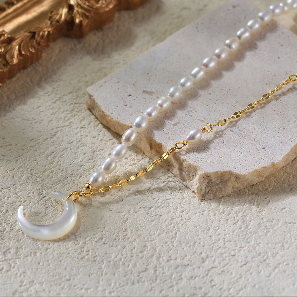 925 Sterling Silver Natural Pearl Necklace Fashion Jewelry Gift for Women Girls