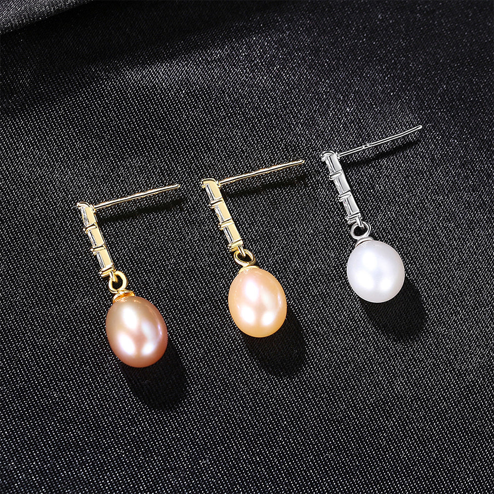 925 Sterling Silver Natural Pearl Drop Earrings Fashion Jewelry Gift for Women Girls
