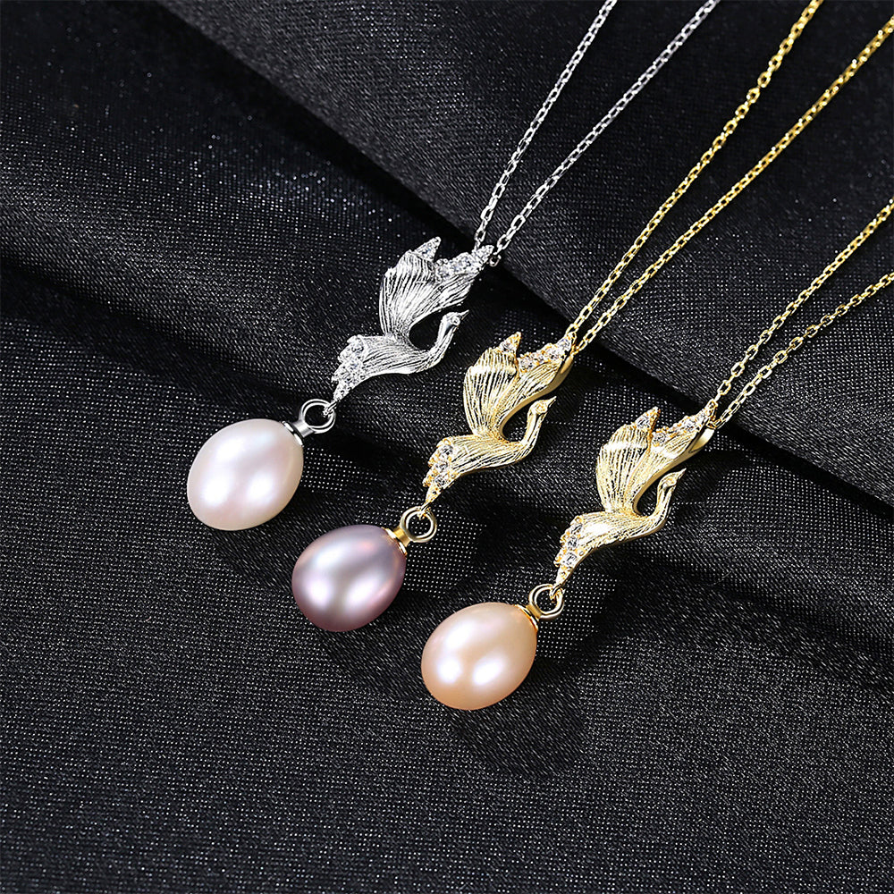 925 Sterling Silver Natural Pearl Drop Necklace Fashion Jewelry Gift for Women Girls