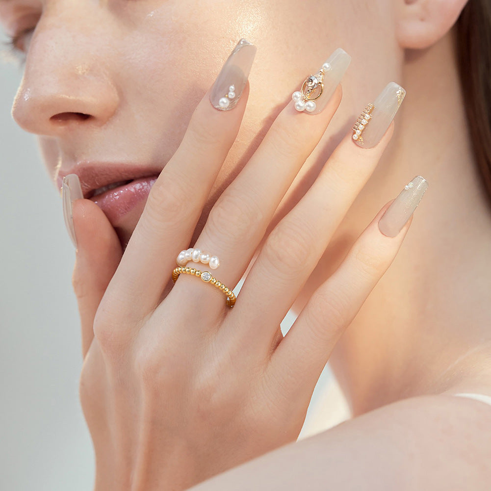925 Sterling Silver Natural Pearl Ring Fashion Jewelry Gift for Women Girls