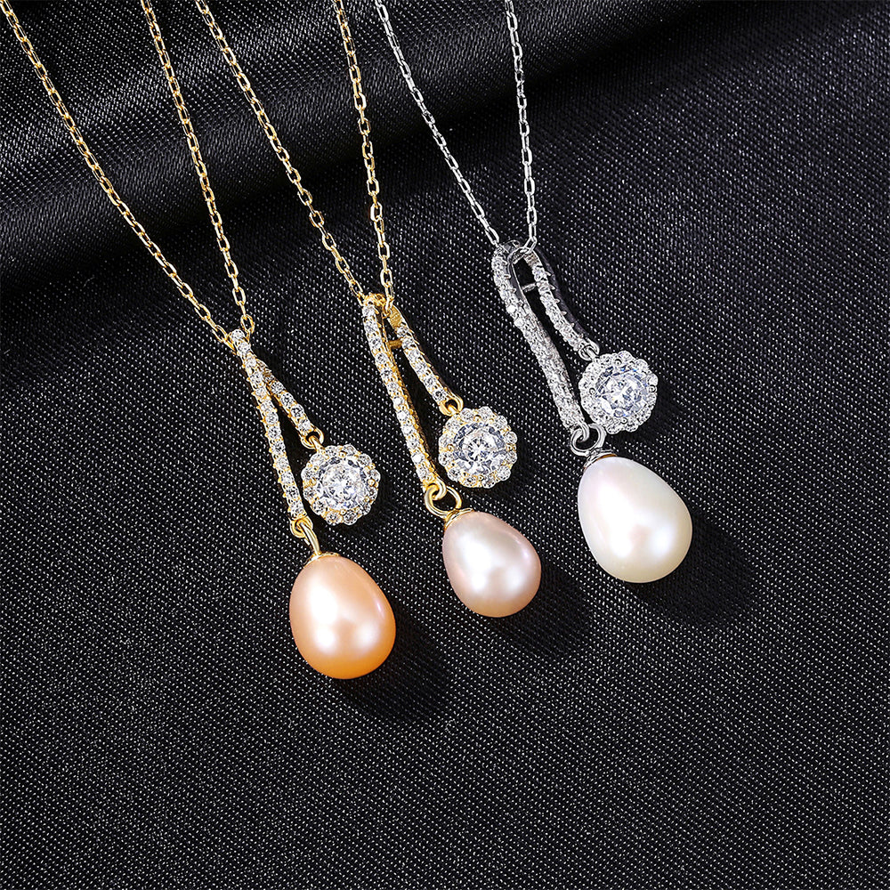 925 Sterling Silver Natural Pearl Drop Necklace Fashion Jewelry Gift for Women Girls