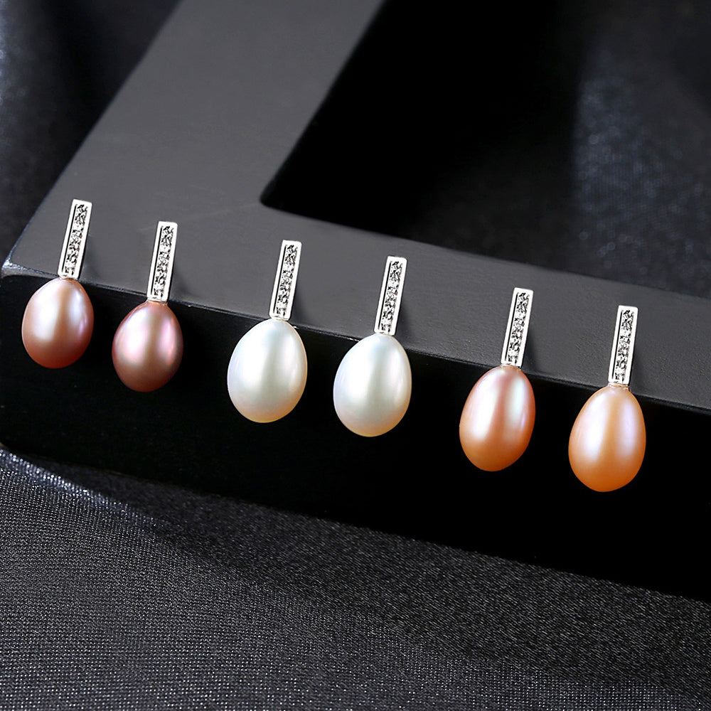 925 Sterling Silver Natural Pearl Drop Earrings Fashion Jewelry Gift for Women Girls