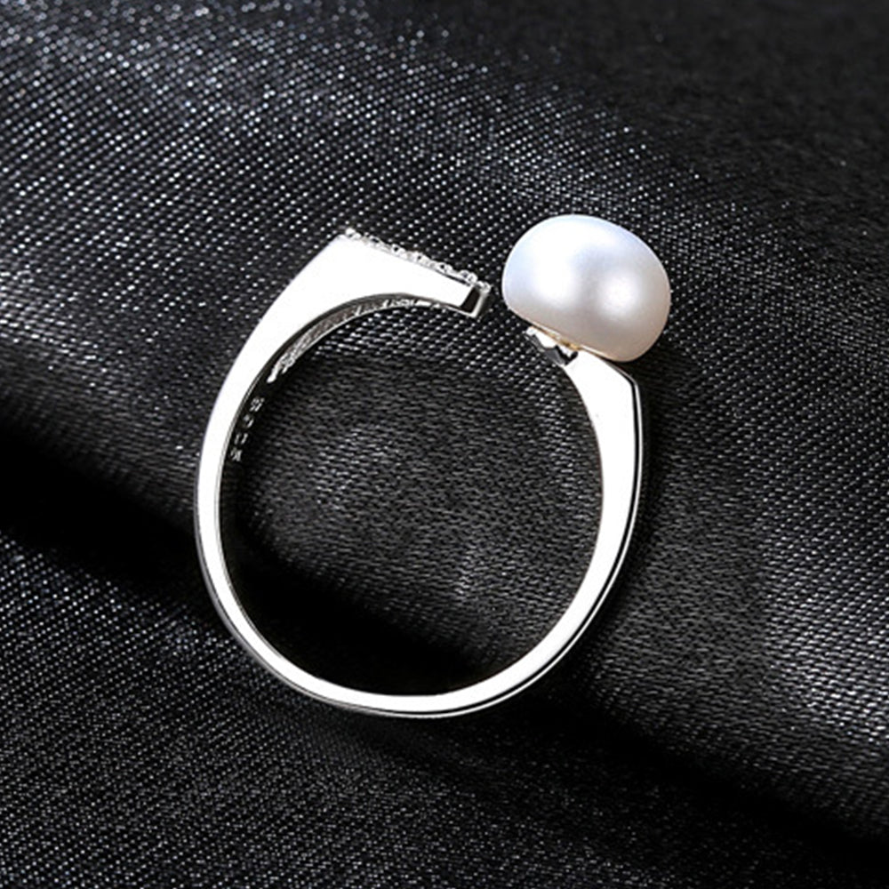 925 Sterling Silver Natural Pearl Ring Fashion Jewelry Gift for Women Girls