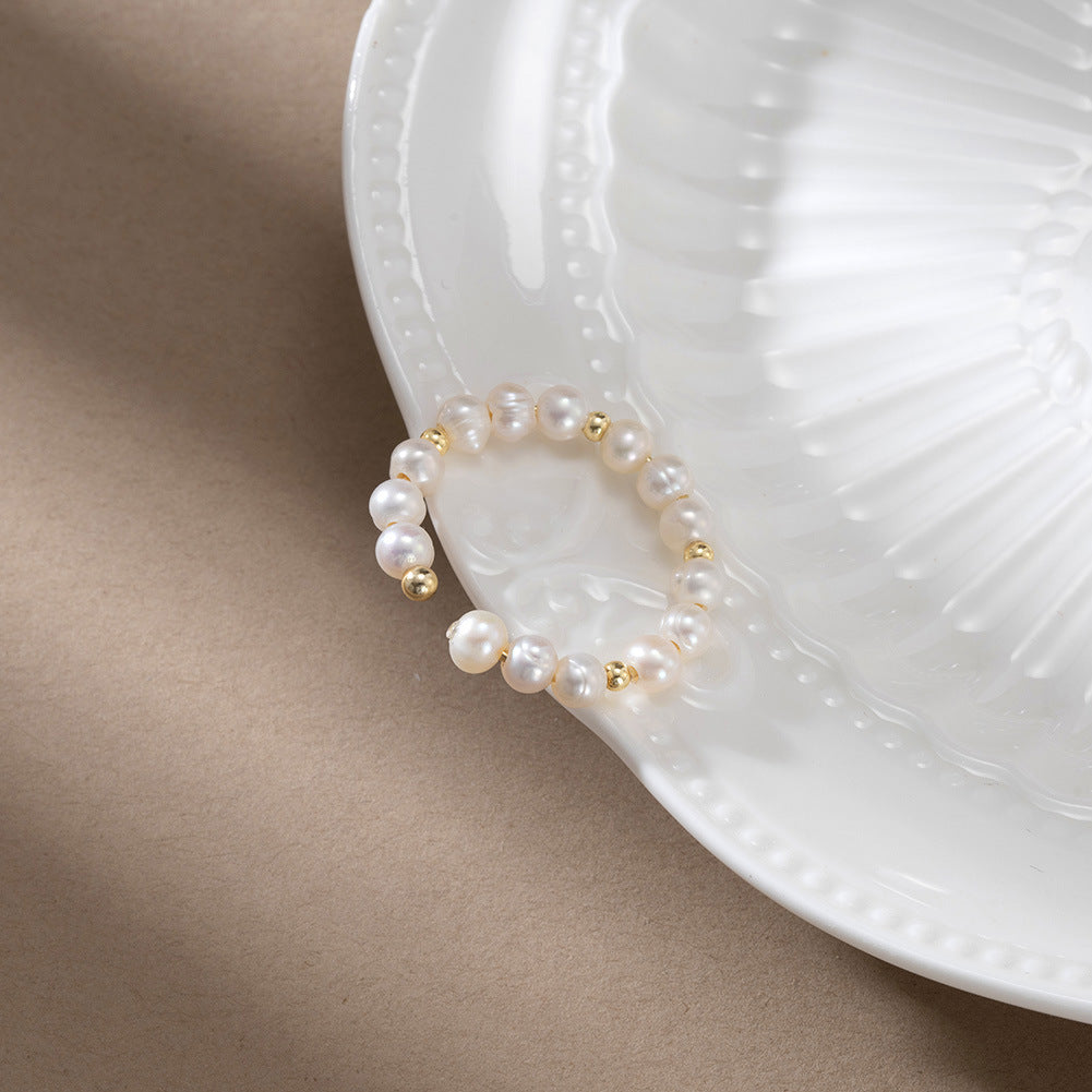 Anillo de perla natural de plata de ley 925, joyería de moda, regalo para mujeres y niñas.