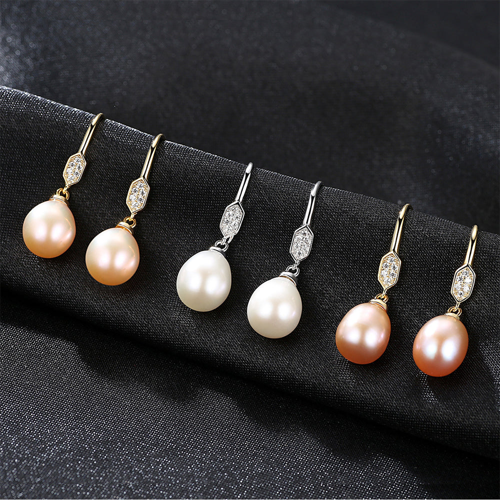 Pendientes colgantes de perla natural de plata de ley 925, joyería de moda, regalo para mujeres y niñas.