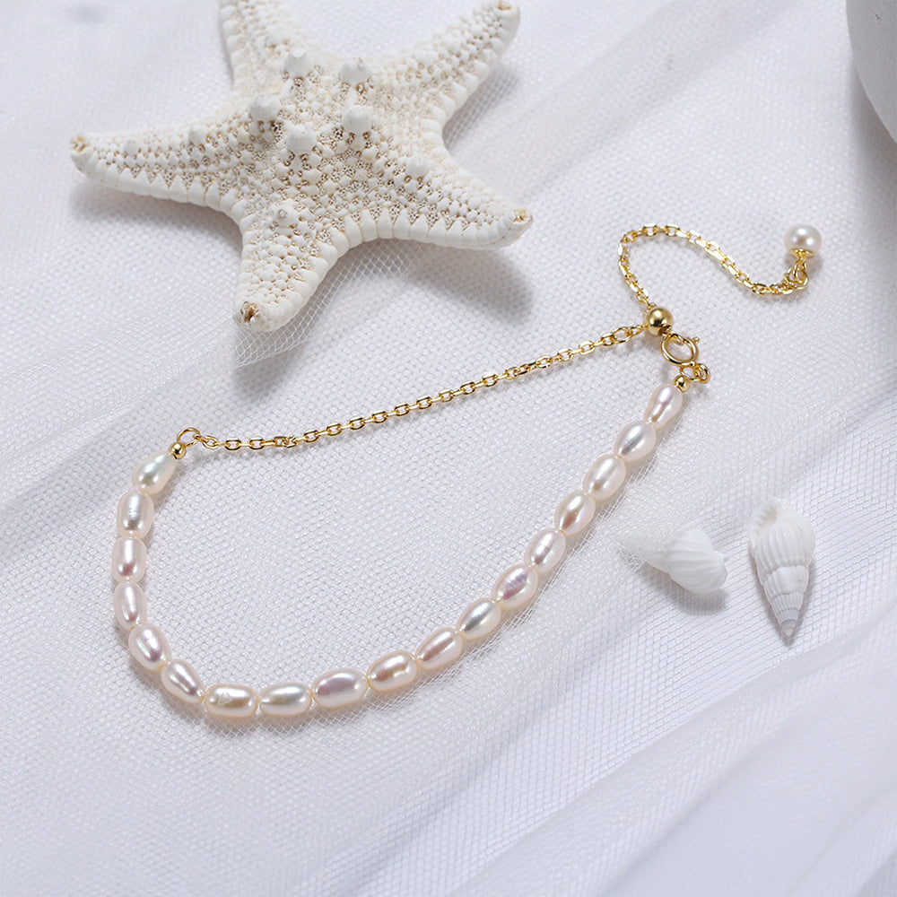 925 Sterling Silver Pearl Bracelet Fashion Jewelry Gift for Women Girls