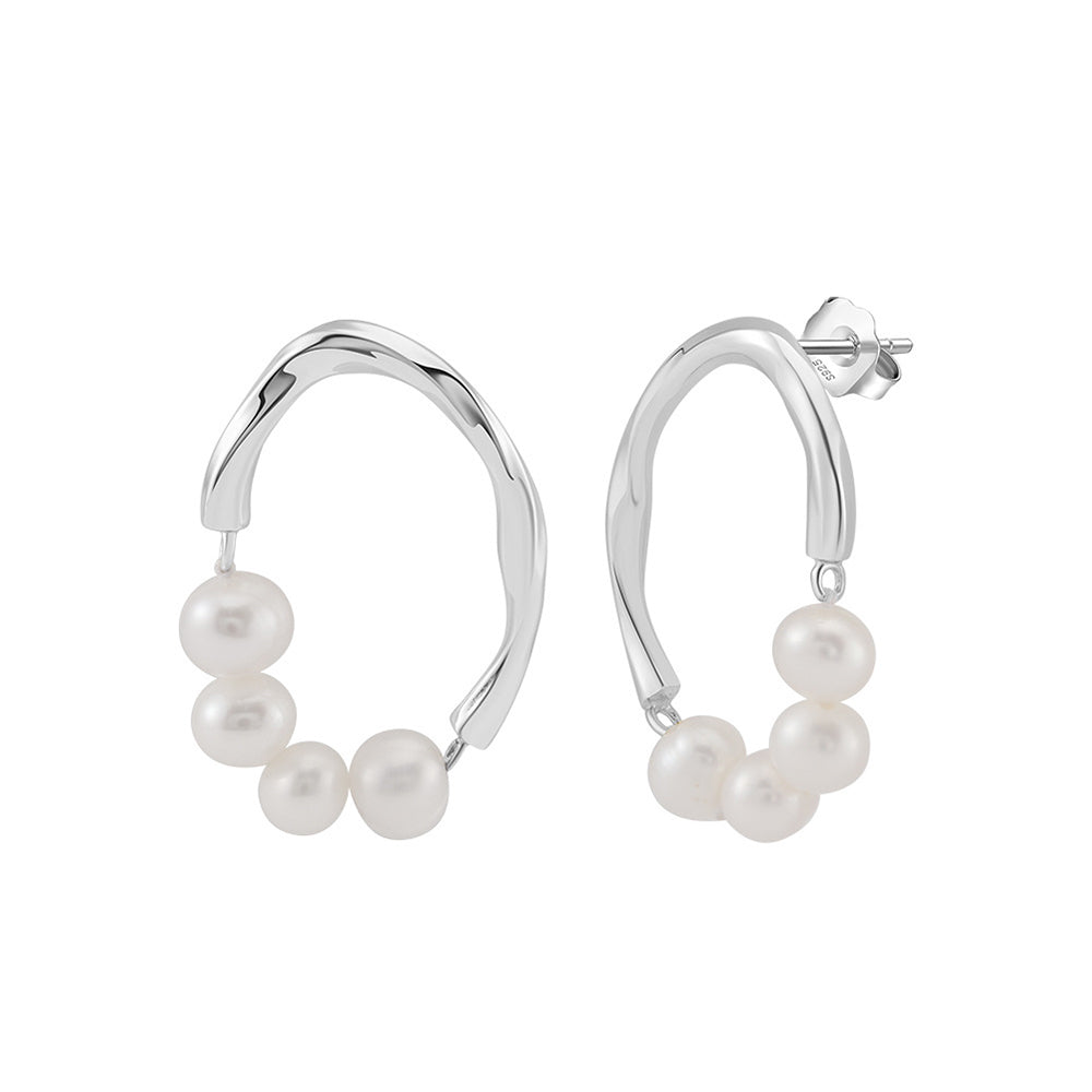 925 Sterling Silver Natural Pearl Earrings Fashion Jewelry Gift for Women Girl