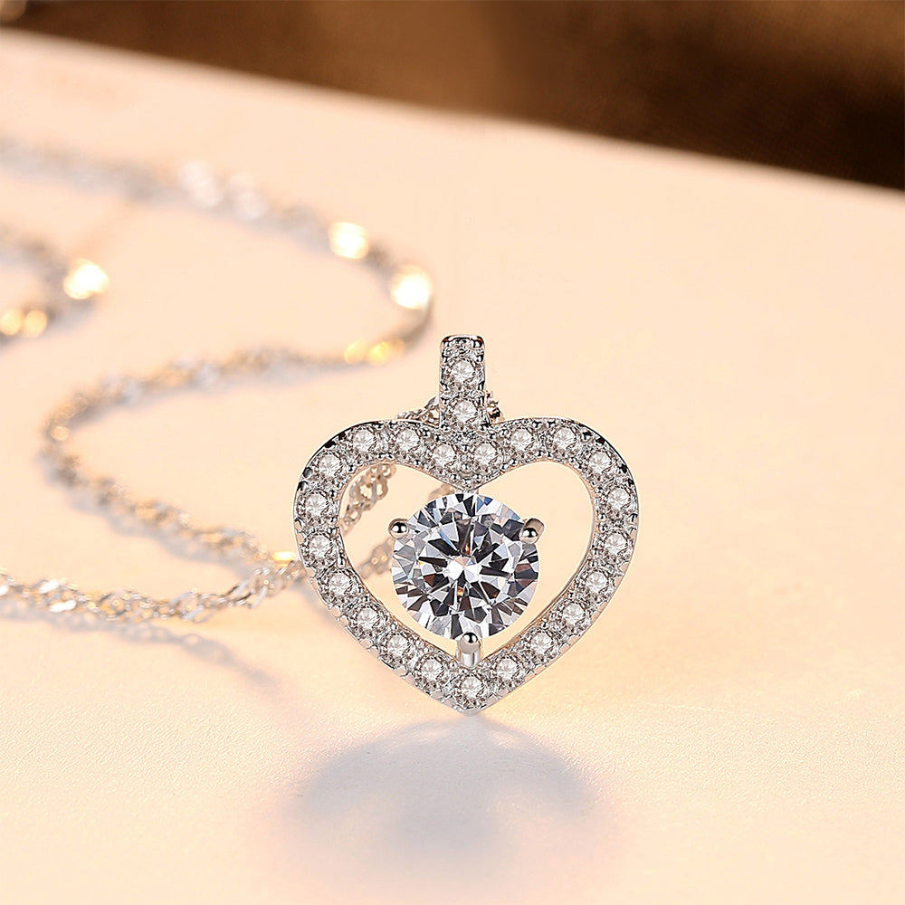 925 Sterling Silver Heart Necklace Fashion Jewelry Gift for Women Girls