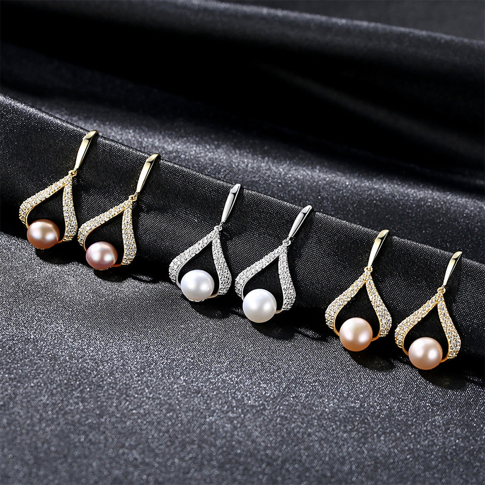 925 Sterling Silver Natural Pearl Drop Earrings Fashion Jewelry Gift for Women Girls
