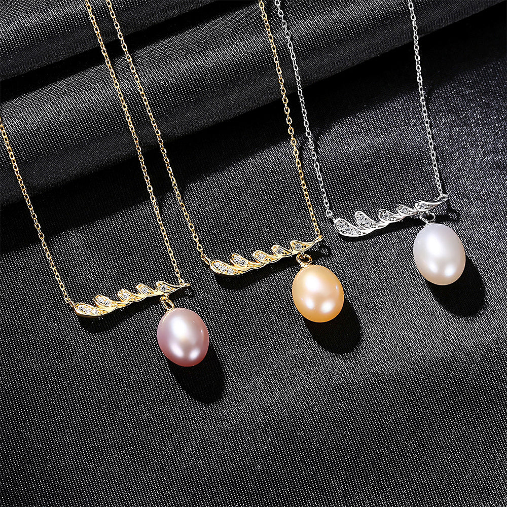 925 Sterling Silver Natural Pearl Drop Necklace Fashion Jewelry Gift for Women Girls