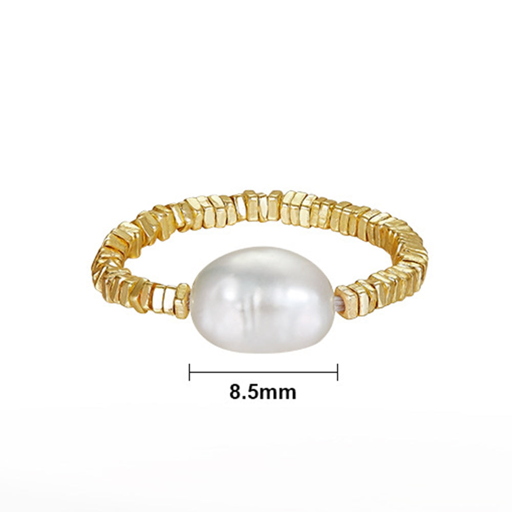 925 Sterling Silver Natural Pearl Ring Fashion Jewelry Gift for Women Girls