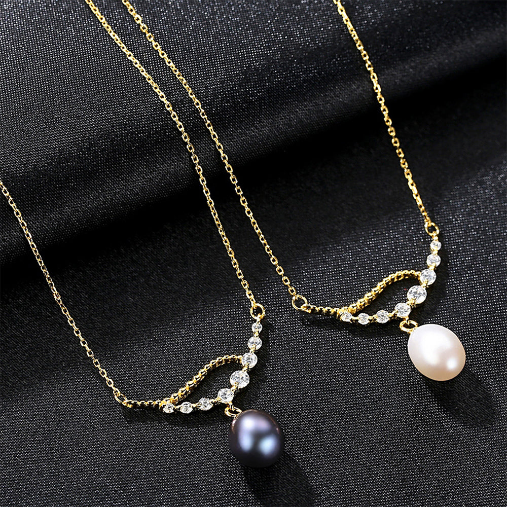 925 Sterling Silver Natural Pearl Drop Necklace Fashion Jewelry Gift for Women Girls