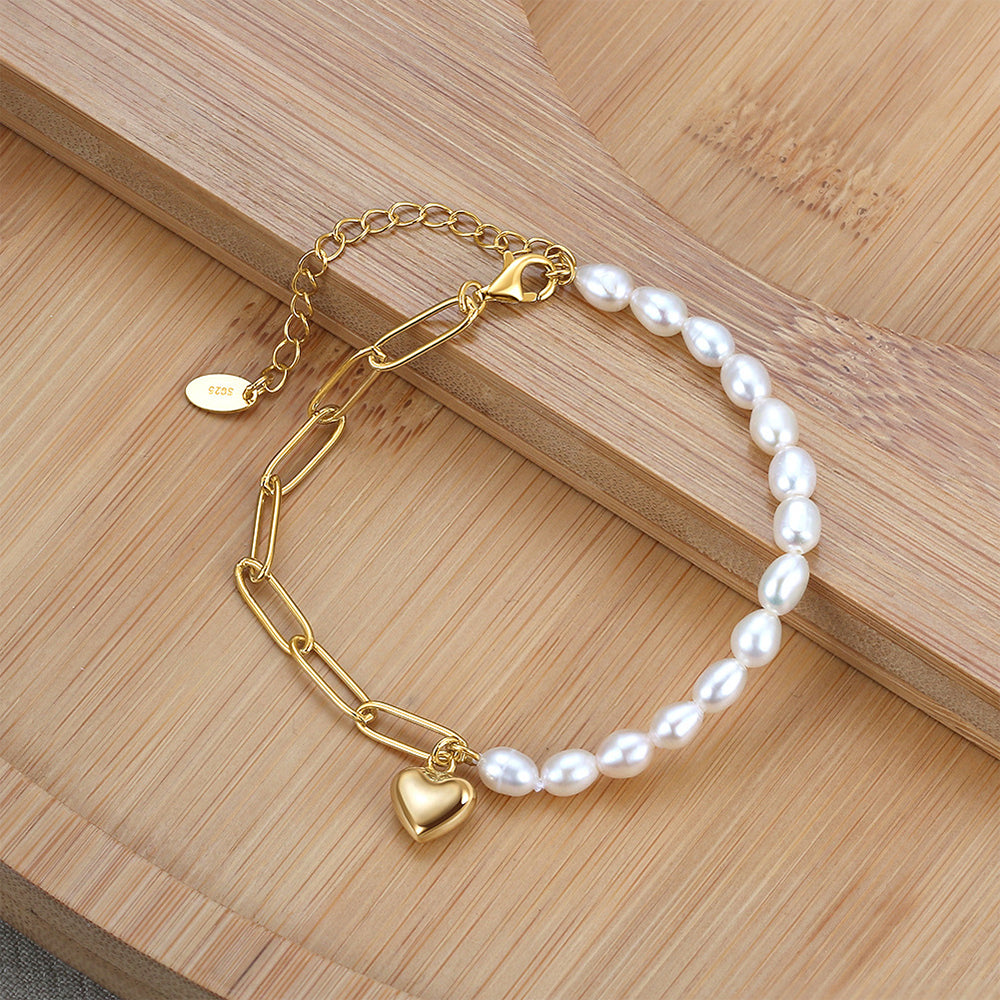 925 Sterling Silver Pearl Bracelet Fashion Jewelry Gift for Women Girls